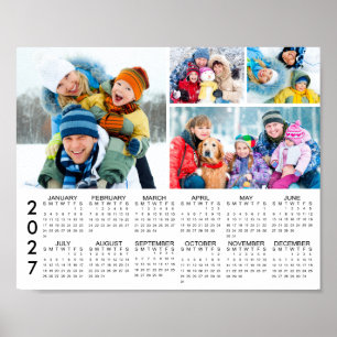 Poster Calendário 2027 para Colagem de 4 Fotos Personaliz