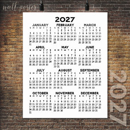 Poster Calendário 2027 - Preto e Branco Mínimo Básico