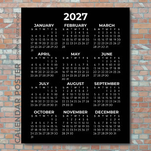Poster Calendário 2027 Simples Elegante Preto e Branco Pa