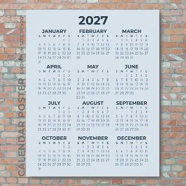 Poster Calendário 2027 Simples Moderno Azul Empolado Pare