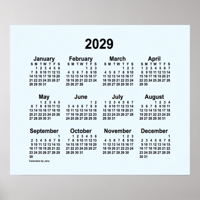 Poster Calendário 2029 Alice Blue por Janz Print (Frente)