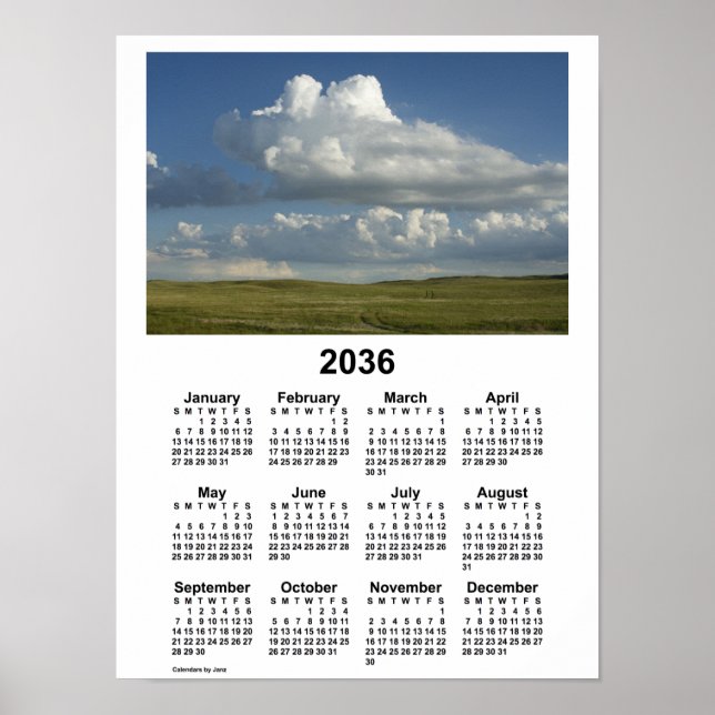 Poster Calendário 2036 do Nebraska Sandhills por Janz Pos (Frente)