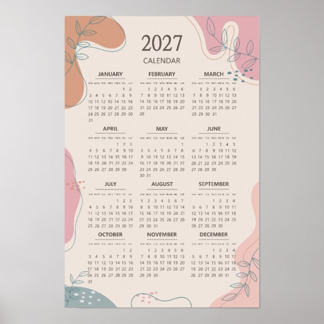 Poster Calendário Abstrato de Forma Boho Estético Bege 20 (Frente)