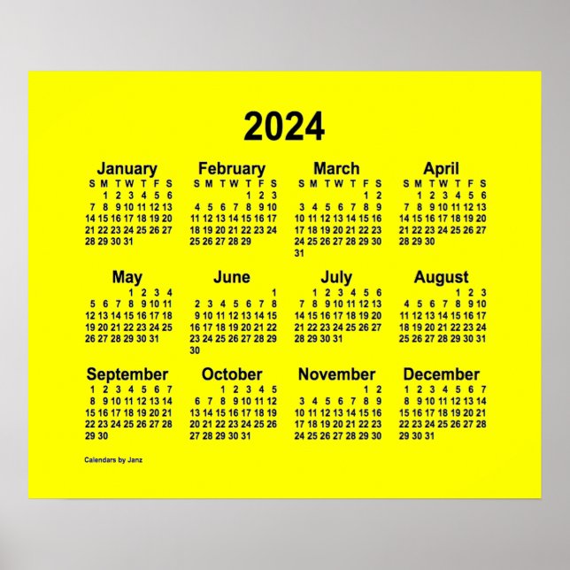 Poster Calendário Amarelo 2024 da Janz Print (Frente)