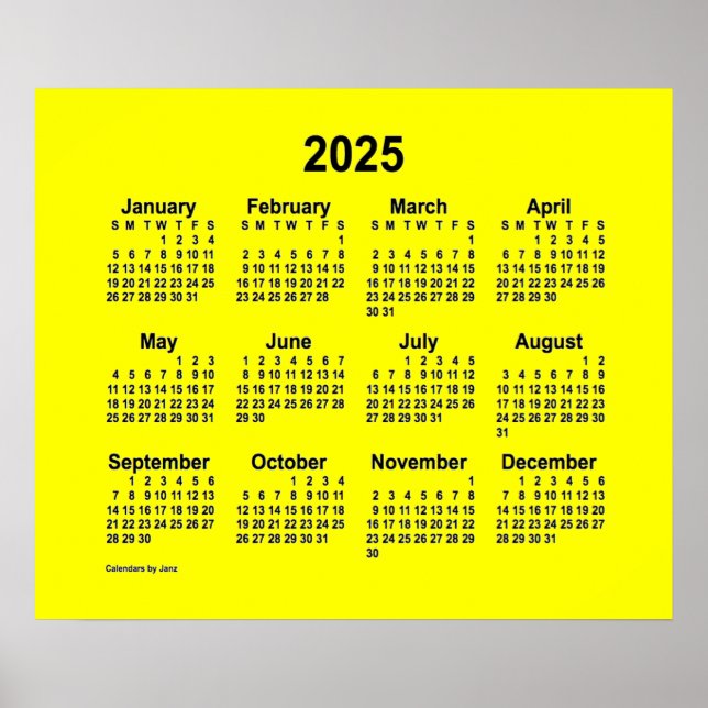 Poster Calendário Amarelo 2025 da Janz Print (Frente)