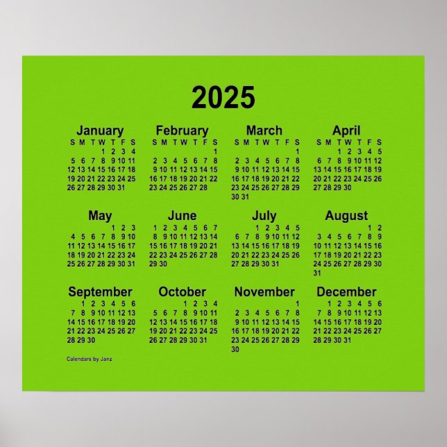 Poster Calendário Amarelo Verde 2025 por Janz Print (Frente)