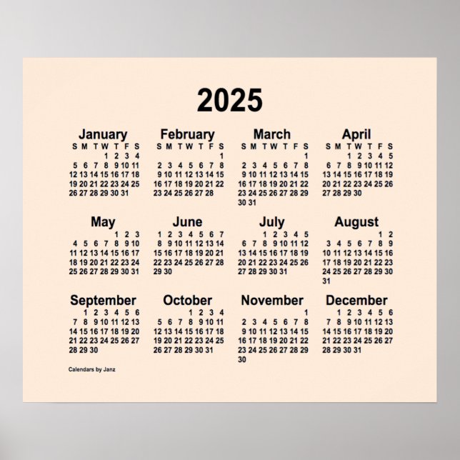 Poster Calendário Antigo Branco 2025 por Janz Print (Frente)