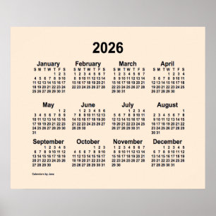 Poster Calendário Antigo Branco 2026 por Janz Print