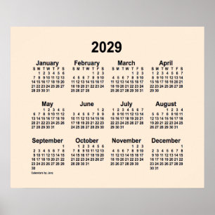 Poster Calendário Antigo Branco 2029 por Janz Print
