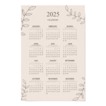 Calendário Anual 2025 Arte em Linha Floral Minimal