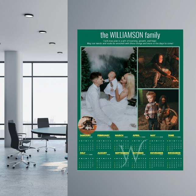 Poster Calendário Anual 2026 com 4 Fotos Personalizadas (2026 Yearly Promotional Calendar 4 Photo Collage Personalized Poster Family Business Home Office )