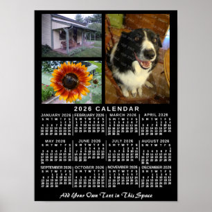 Poster Calendário Anual 2026 Preto Personalizado 3 Fotos