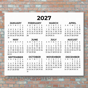 Poster Calendário Anual 2027 Minimalista Horizontal