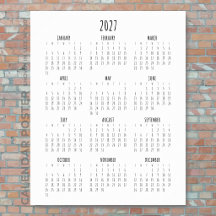 Calendário Anual 2027 Script Preto e Branco