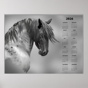 Poster Calendário Anual Cavalo Cinza Manchado (Semi-Brilh