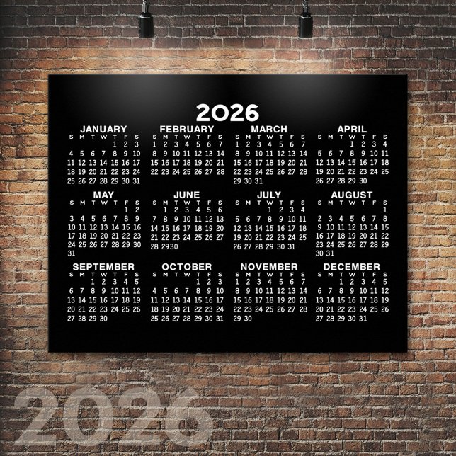 Poster Calendário Anual de 2024 - horizontal - Preto (2026 Calendar Poster)
