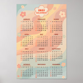 Poster Calendário Anual de 2025 Groovy Vintage Pastel Swi