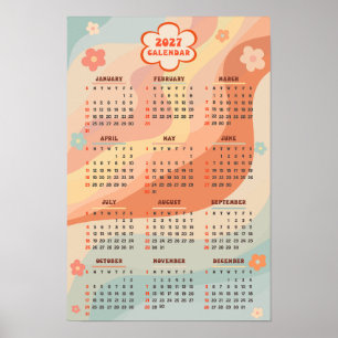 Poster Calendário Anual de 2027 Groovy Vintage Pastel Swi