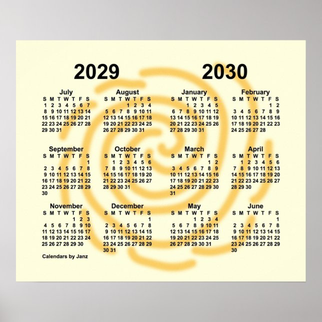 Poster Calendário Anual de Dias Ensolarados 2029-2030 da  (Frente)