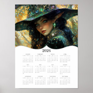 Poster Calendário Anual de Parede de 2026 da Bruxa
