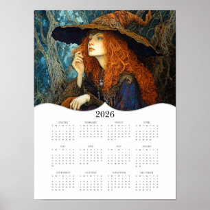 Poster Calendário Anual de Parede de 2026 da Bruxa Comple