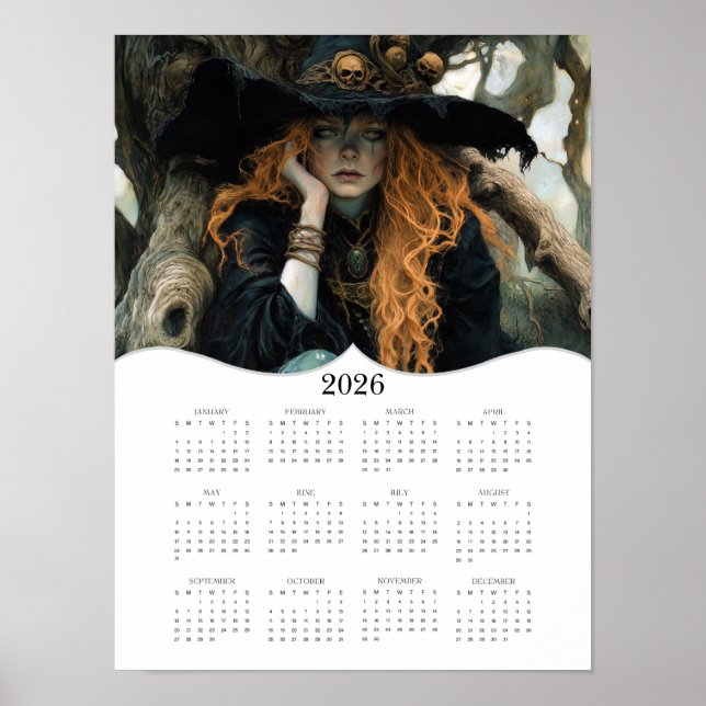 Poster Calendário Anual de Parede de 2026 da Bruxa Comple (Frente)
