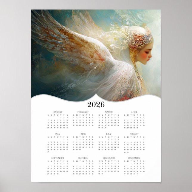 Poster Calendário Anual de Parede de Anjo 2026 (Frente)