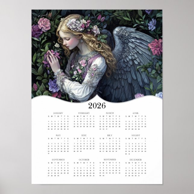 Poster Calendário Anual de Parede de Anjo de 2026 Ano Com (Frente)
