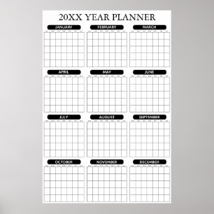 Poster Calendário Anual Minimalista de Parede Grande Sem 