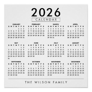 Póster Calendário Anual Personalizado de Parede com Nome 