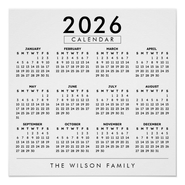 Póster Calendário Anual Personalizado de Parede com Nome  (Frente)