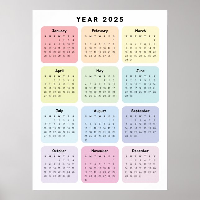 Poster Calendário Anual Personalizado Minimalista (Frente)