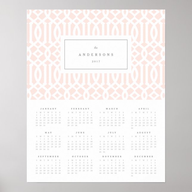 Póster Calendário Anual Trellis Blush 16x20 2017 (Frente)