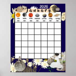 Poster Calendário Astrológico de Qualquer Mês e Ano