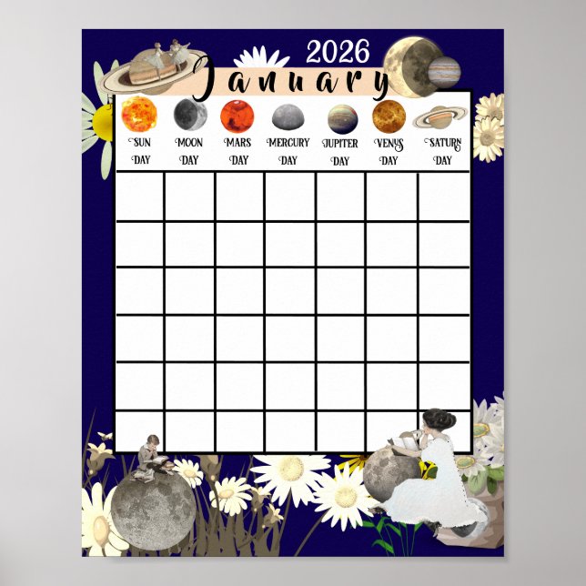 Poster Calendário Astrológico de Qualquer Mês e Ano     (Frente)