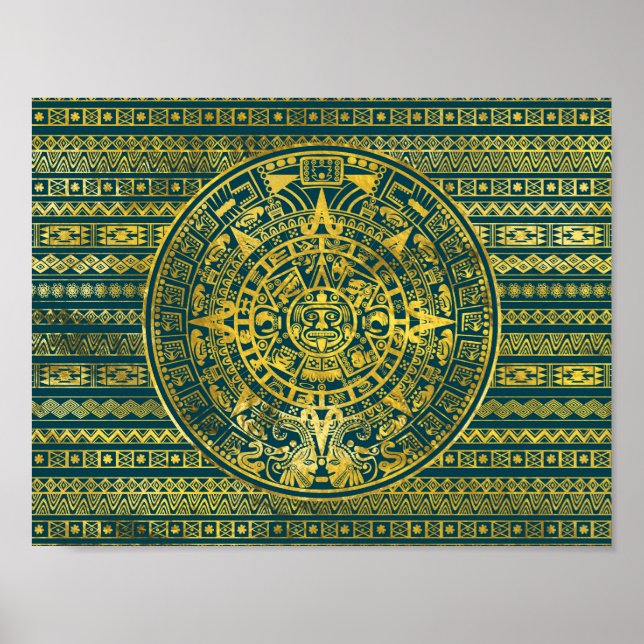 Poster Calendário Azteca Inca Maia Dourado (Frente)