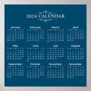 Poster Calendário Azul 2024 Simples, Mas Elegante POSTE