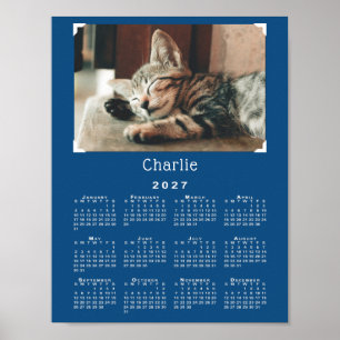 Poster Calendário Azul 2027 com Foto e Nome de Animal de