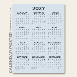 Poster Calendário Azul Empoeirado Simples Moderno 2027