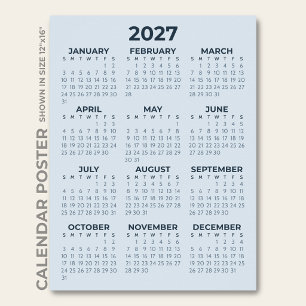 Poster Calendário Azul Empoeirado Simples Moderno 2027