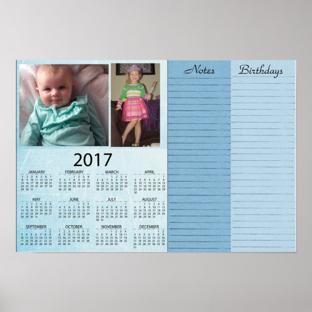 Poster Calendário Azul Personalizado 2017 com Foto Bebê (Frente)