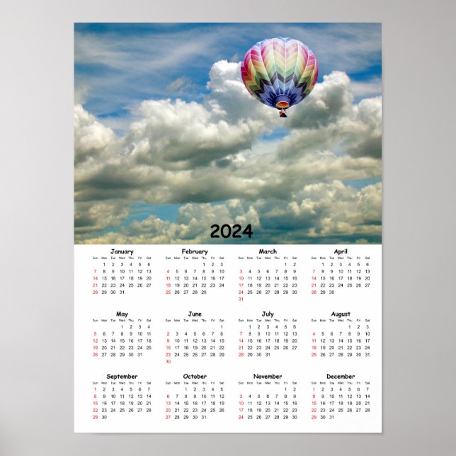 Poster Calendário - Balão de Ar Quente em Nuvens (Frente)