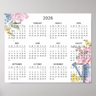Poster Calendário Botânico Floral Simples Elegante 2026  
