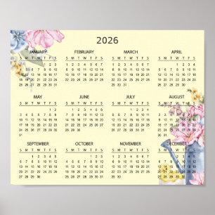 Poster Calendário Botânico Floral Simples Elegante 2026