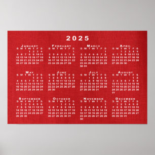 Poster Calendário Branco 2025 sobre Foto Personalizável