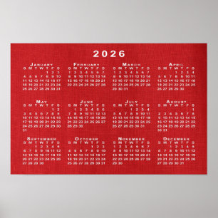 Poster Calendário Branco 2026 em Foto Personalizável