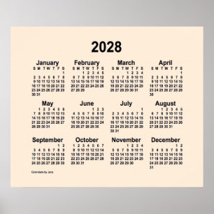 Poster Calendário branco antigo de 2028 por Janz Impressã