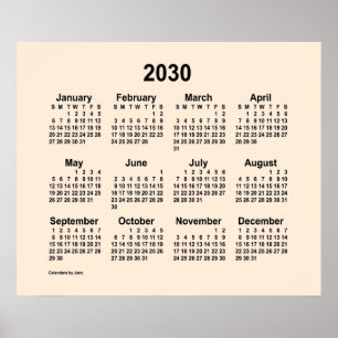 Poster Calendário branco antigo de 2030 por Janz Impressã