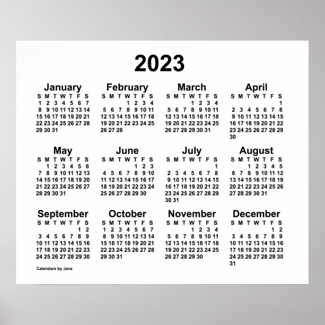 Poster Calendário Branco de Parede 2023 da Janz (Frente)