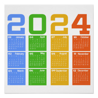 Póster Calendário Colorido 2024